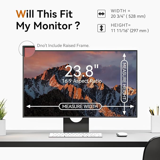 [2 Pack] 23.8 Inch Computer Privacy Screen for 16:9 Aspect Ratio Widescreen Monitor, Eye Protection Anti Glare Blue Light Computer Monitor Privacy Filter, Removable Anti-Scratch 23.8in Protector