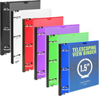 WOT I 1.5 Inch Telescoping 3 Ring Binder 6 Pack, Expandable Flexible Binder with Customizable Front Cover & Clear Catalog Pocket, Holds 370 Sheets, Assorted Colors, School Office Supplies