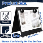 2 Pcs 8x8inch Magnetic Bulletin Board with 4 Magnets, Metal Magnet Display Board, Tabletop Memo Board, Memo Display Easel Stand for Home Kitchen School Office