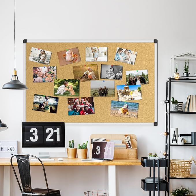 XBoard Cork Board Bulletin Board 48 x 31 inch, Corkboard with Push Pin for Display and Organization