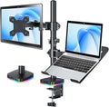 RGB Monitor and Laptop Mount Stand with 3 USB Ports, Charging and USB Data Transfer, Adjustable laptop stand for 13" to 32" Screen and 11"-17” Laptop, Holds 18lbs/Arm, 75x75/100x100 VESA, C-Clamp