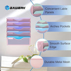 Gawerk 5 Tier Hanging Wall File Organizer, Mesh Mail Paper Orgnization Hanging File Folder Holder for Home Office, Pink