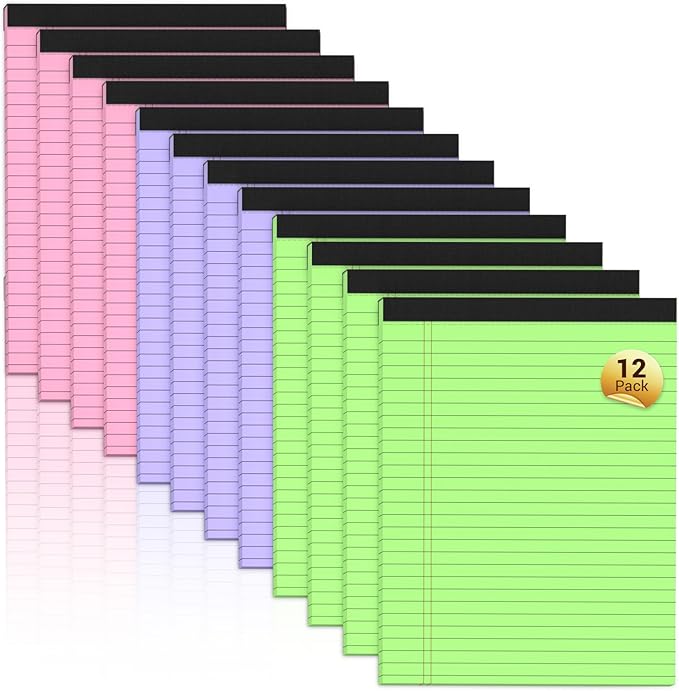 Roneky Legal Pads 8.5 x 11 Colored Notepad, 12 Pack Wide Ruled Lined Paper, Micro Perforated Writing Pads, 30 Sheet/Note Pads, Pink Legal Pad 8.5 x 11 Notebook Paper Tablet for School
