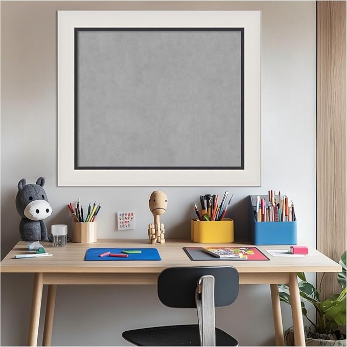 Amanti Art Silver Framed Magnetic Board 26x30 Medium Vision Board for use with Magnets, 100% Metal Sheet to Display Items as Office Decor or for Home Organization in mudroom, Kitchen or Kids Room