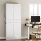 TaskStorz Metal Storage with 1 Drawer, 71" Cabinet with 4 Locking Doors and 2 Adjustable Shelves, Steel Storage File Cabinet for Pantry, Kitchen, Office, Garage (White)