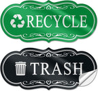 ASAVI Trash & Recycle Stickers – 2-Pack Self-Adhesive Vinyl Labels, Waterproof & Durable (Green Black, Medium 6.3 x 2.7 inches)