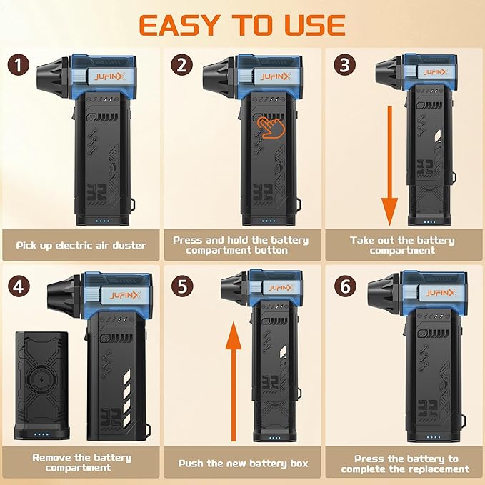 X301 Electric Air Duster-250000RPM Super Power-Air Duster, Replaceable Battery,Long Life-Snow Blower, 3-Gear Adjustable,4 nozzles for Computer, Keyboard, Outdoors and Car Cleaning.(1*Battery)