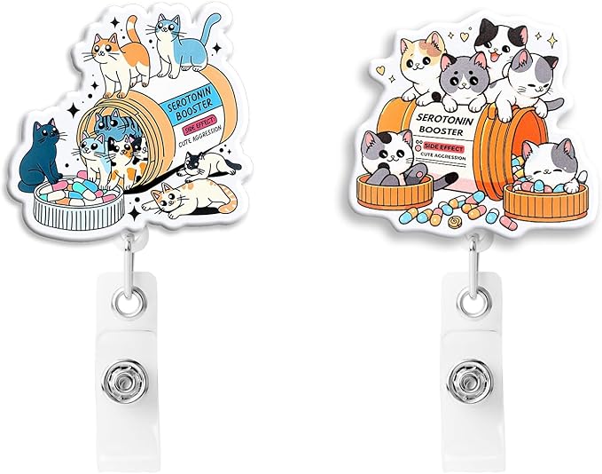2pc Cat Nurse Badge Reel, Funny Cute Work Badge Holder with Retractable Clip, Pediatric Badge Buddy,RN LPN CNA MA Medical Worker Teacher Doctor Nursing Student ID Name Badge Clip Accessories