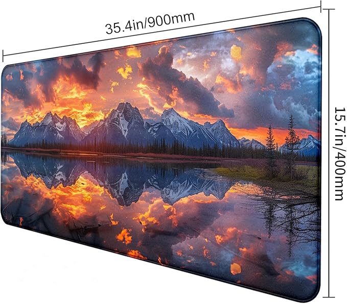 Volcanic Lava Scene Ultra Large Computer Desk Pad, Anti Slip Keyboard Pad, Customized Thick Large Stitched Edge Mouse Pad for Office 35.4 x 15.7 Inches