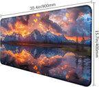 Volcanic Lava Scene Ultra Large Computer Desk Pad, Anti Slip Keyboard Pad, Customized Thick Large Stitched Edge Mouse Pad for Office 35.4 x 15.7 Inches
