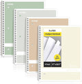 SUNEE Spiral Notebooks Wide Ruled, 1-Subject, 4 Pack, 8 x 10-1/2 inch, 70 Sheets, 3-Hole Punched 70gsm Paper, Green, Grey, Beige, Red for Work, Home & School, Writing Journal