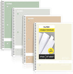 SUNEE Spiral Notebooks Wide Ruled, 1-Subject, 4 Pack, 8 x 10-1/2 inch, 70 Sheets, 3-Hole Punched 70gsm Paper, Green, Grey, Beige, Red for Work, Home & School, Writing Journal