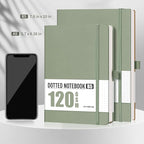 AHGXG Bullet Dotted Journal - Dot Grid Notebook Journal, 120 GSM Thick Acid-Free Paper, Large B5 Dotted Notebook 96 Pages, Leather Softcover, Inner Pocket, Journal Stencil, 7.6'' X 10'' - Sage Green