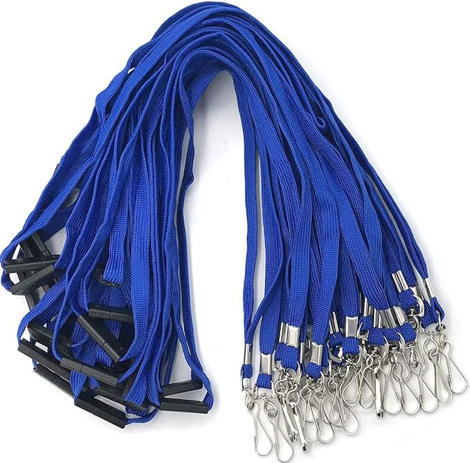 Bird Fiy Lanyards Safety Blue Lanyards Neck Flat Premium Breakaway Badge Lanyard with J-Hook for ID Nametag Badge Holder (Blue, 50 PCS)