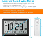 Wall Clock Atomic with Indoor Outdoor Temperature Battery Powered, Easy Reading with 10.5 Inch Large LCD Display, 330FT Range Table Wall Clock with DST, 12/24 Hour for Living Room Kitchen (Black)