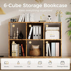 COMHOMA 6 Wood Cube Storage Organizer with Open Back and Removable Back Panels, 11In Brown Cube Storage Bookshelf, Cubicle Shelf Bookcase for Home Office Bedroom Living Room, Vertical or Horizontal
