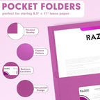 Two Pocket Folders, RAZCC 50 Pack 2 Pocket Folders Fit Letter Size Paper, Paper Folders with Pockets for School Office Business Home (Rose Purple)