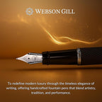 Webson Gill Show Up' Black Luxury Executive Fountain Pen, Woven Lacquer & Chrome, Medium Nib, Smudge Free, No Bleed, Use Any Fountain Ink with Included Converter, Fits Cartridges (sold separately)