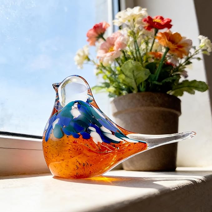 ORRFIDDY Blown Glass Birds - Glass Art Bird Decor, Hand Blown Glass Animal Figurines Paperweight for Home Shelf Decor