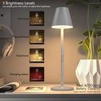 Timjorman 2-Pack Cordless Table Lamps - 4000mAh Rechargeable Battery Operated Desk Lamp, 3-Level Dimmable LED Night Light for Bedroom, Dining, Restaurant - Metal Design (White 2-Pack)