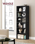 VASAGLE Set of 2 Bookshelves, 23.6 Inches Wide, 6-Tier Open Bookcases with Adjustable Storage Shelves, Floor Standing Units, Ebony Black ULBC166T56-2