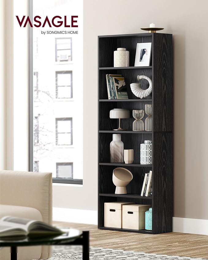 VASAGLE Set of 2 Bookshelves, 23.6 Inches Wide, 6-Tier Open Bookcases with Adjustable Storage Shelves, Floor Standing Units, Ebony Black ULBC166T56-2