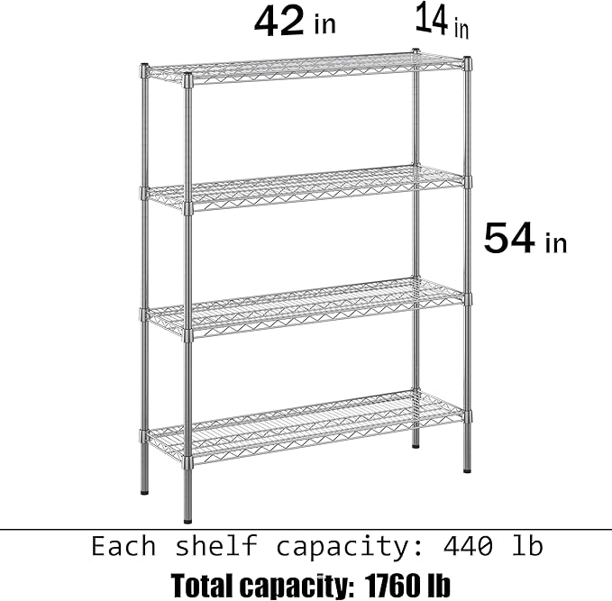Regal Altair 14" Deep x 42" Wide x 54" Height Wire Shelving Kit | 4-Tier | NSF Commercial Storage Rack Unit