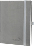 POPRUN Planner 2025-2026 (Medium - 6.5'' x 8.5'') Academic Weekly Calendar (July 2025 - June 2026) with Hourly Time Slots, Monthly Tabs, 100GSM Thick Papers, Leather Soft Cover - Grey
