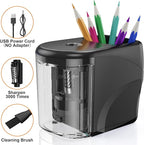 Electric Pencil Sharpener Heavy-Duty Helical Blade Sharpener USB/Battery Operated for No.2/ (6-8mm) Pencils with Auto Stop & Cleaning Brush in School/Classroom/Office (Black no Adapter)