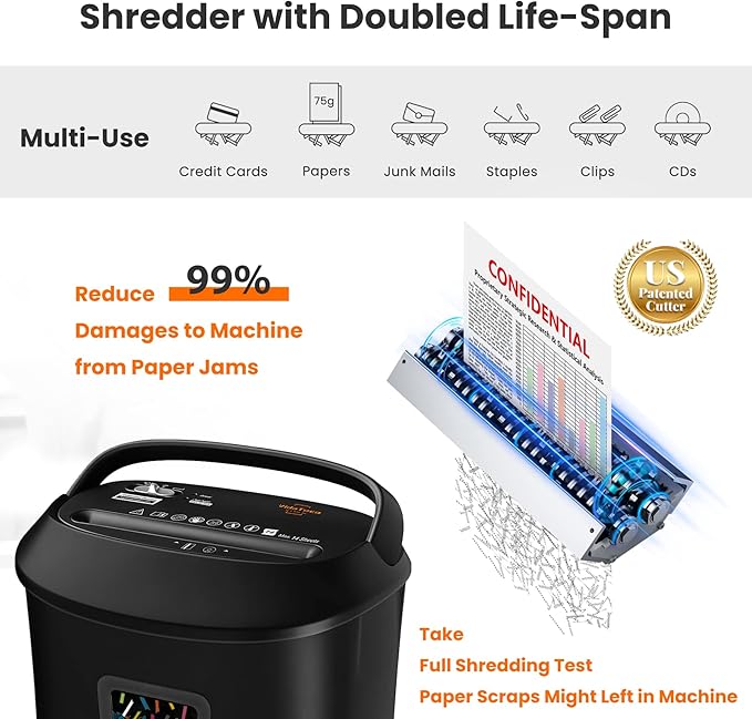 VidaTeco Paper Shredder 14-Sheet Cross-Cut Shredder with US Patented Cutter,Also Shreds Card/CD,Heavy Duty Paper Shredding Machine for Home Office,Fast with Jam Proof System,6.6-Gallon Basket (ETL)