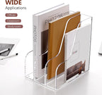 SANRUI Acrylic File Organizer, Compact Desk Organizer for Folders, Binders, Notebooks, Envelopes, Clear Magazine File Holder, 3 Section Bookshelf for School Home Office Organization, A4 Size