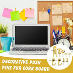 Sawysine 600 Pcs Decorative Push Pins, Gold Thumb Tacks 6 Types Cute Push Pin Clips for Bulletin Board Wall Cork Board Colorful Classroom Decor Teacher Must Haves Supplies School Crafts Project