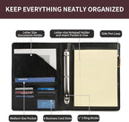 Geslun Personalized Vegan Leather 3 Ring Binder, Custom 8.5 x 11 Letter Size Folio with Pen Holder, Soft Notebook Portfolio Cover, Notepad Padfolio Organizer for Meeting, Black
