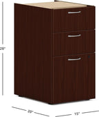 HON MOD Office Storage Drawers Pedestal Stand, Under Desk Organizers and Storage, Includes Two Box Drawers, One File Drawer, 15" W Pedestal for Office Spaces, Home Offices, Mahogany