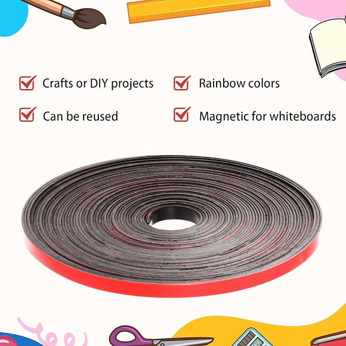 AmazingSpark Magnetic Tape Roll Thin Strips, 0.39 Inch x 66 Feet Magnetic Board Dividers Whiteboard Graphic Decorative Tape Marking Line for Classroom Office Art Accessories(Red)