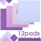Thenshop 12 Pads Purple Sticky Notes 3''x3'', Self Stick Notes Pads Purple Office Supplies, Vintage Aesthetic School Accessories 50 Sheets/pad