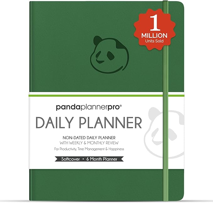 Panda Planner Pro A4 Daily Planner 2026 – 6 Month Undated Daily Productivity Planner with Large 8.5x11 Layouts, Weekly & Monthly Calendar Planner, Goal Tracker, Habit Tracker & Time Management Organizer – Dark Green