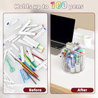 2 Pack Pen Pencil Holder for Kids, Rotating Pen Holder for Desk Organizer, 4 Compartments Art Supply Marker Organizer and Storage, Kids Desk Organizer Marker Holder Caddy Art Supply Organizer for Desk