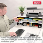 Desktop Organizer 6 Letter Tray Sorter Plus Riser Storage Base & 3 Supply Drawers - TierDrop Plus Stores All of Your Documents, Files, Forms & Frequently Used Supplies in One Compact Modular System
