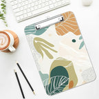 Luminzo Plastic Cute Clipboard Low-Profile Metal Clip, A4 Letter Size 9 x 12.5 in, 8.5 x 11 Paper Clip Board for Teachers, Nurses, Classroom,Boho Leaves