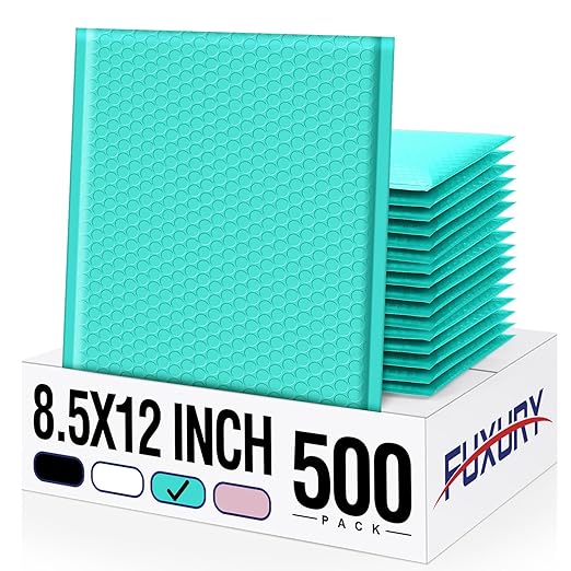 Fuxury Teal Bubble Mailers 8.5x12" Padded Envelopes 500 Pack Usable Size 8.5x11" Strong Adhesion Bubble Mailer Thick Padded Envelopes for Small Business Mailing Books Clothes Makeup Supplies #2
