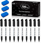 Lineon 100 Bulk Pack Black Whiteboard Markers with 3 Erasers, Fine Point Dry Erase Markers Perfect For Writing on Dry-Erase Boards, Glass for School Office Home