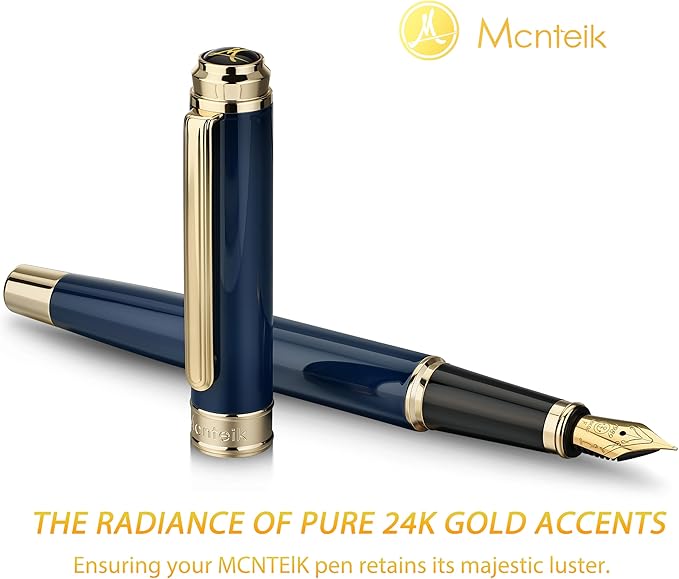 MCNTEIK 317 Fountain Pen,Stunning Luxury Piano Lacquer,18K Gilded Nib(Fine),Gorgeous 24K Gold Finish, Ink Converter,Best Gift for Men&Women-Elegant,Executive,Nice Pens for Writing, BU-F