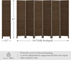 Room Partitions and Dividers, Temporary Wall with Double Hinges, 5.6 Ft Tall Folding Louver Wood Screen for Home Office Bedroom Hotel Decoration (6 Panels, Brown)