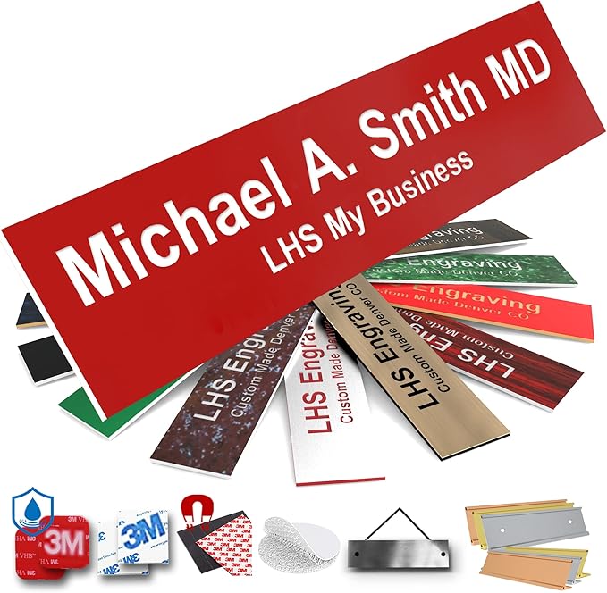 Engraved Door Signs for Office Personalized Red Plastic Door Plaque White Letters - Made in USA 2x10 B7
