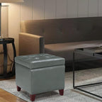 Homebeez Tufted Faux Leather Storage Ottoman Square Cube Foot Rest Stool with Flip Top (Grey)