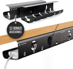 No-Drill Under Desk Cable Management Tray - 2-Pack Wire & Cord Organizer - Standing Desk Cable Management - Power Strip Holder - M