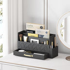 Wisuse Desk Mail Organizer with Drawer - Bamboo Wooden File Bill Sorter Storage Box for Desktop, Letter Countertop Holder for Home Office School Organization Tabletop Accessories Supplies (Black)