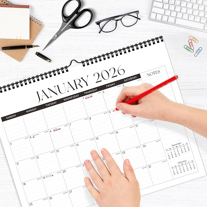 2026 Wall Calendar, Monthly Wall Calendars, Jan 2026 - Jun 2027, Desk Planner (8.5" x 11"), Hanging for Home, School, Office Supplies