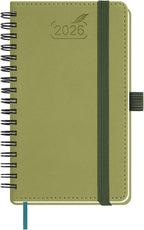 BEZEND Pocket Calendar 2026 Weekly and Monthly (3.5" x 6" Spiral) Small Daily Planner for Purse (Jan-Dec) with Notes & Expenses, Inner Pocket, Pen Holder, Vegan Leather Softcover - Kiwi